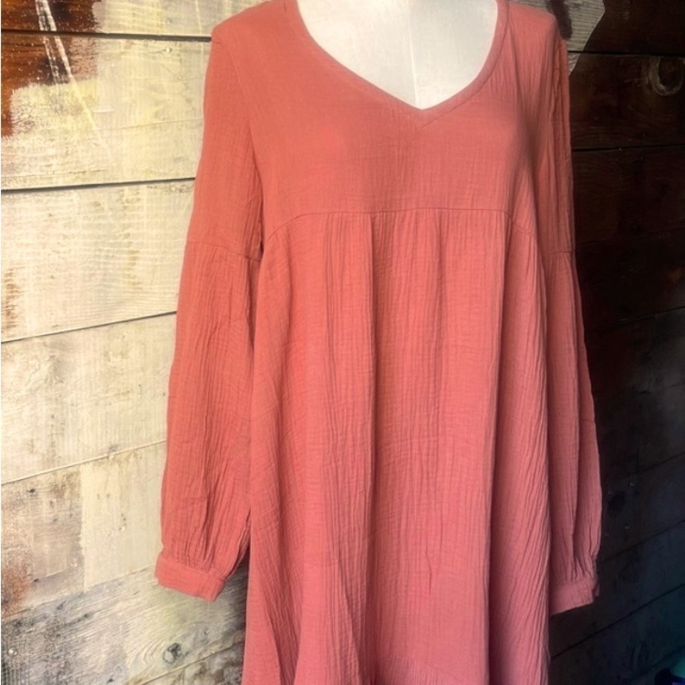 7 For All Mankind Teracotta Gauze Maxi Dress SMALL. Persimmon color